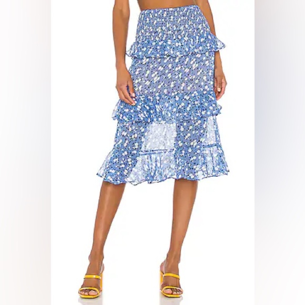 MAJORELLE Everly Midi Skirt - Blue Floral - Size M